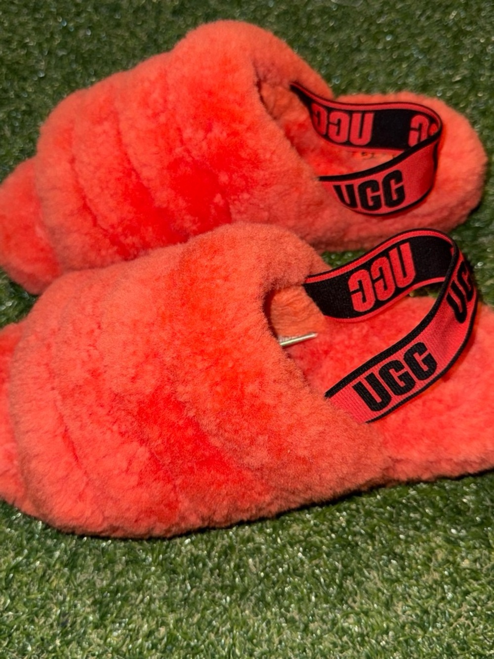 UGG Plush Fluffy Slide Sandals in Orange - Picture 2 of 4